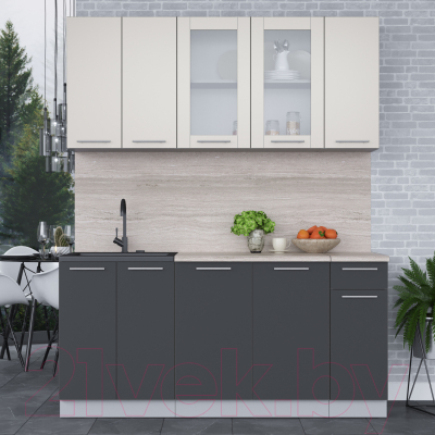 Кухонный гарнитур Интерлиния Мила 17-60 (персидский жемчуг/антрацит/травертин серый)