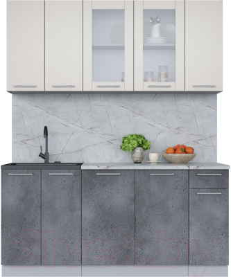 Кухонный гарнитур Интерлиния Мила 17-60 (персидский жемчуг/бетон портленд/серый каспий) - фото