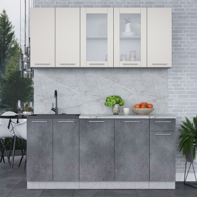 Кухонный гарнитур Интерлиния Мила 17-60 (персидский жемчуг/бетон портленд/серый каспий)