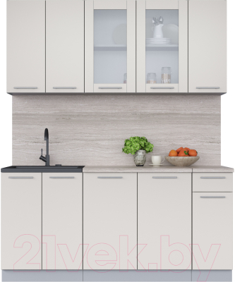 Кухонный гарнитур Интерлиния Мила 17-60 (персидский жемчуг/персидский жемчуг/травертин серый) - фото