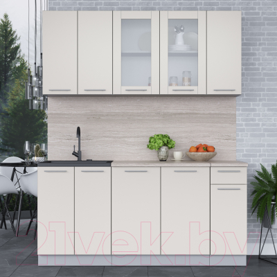 Кухонный гарнитур Интерлиния Мила 17-60 (персидский жемчуг/персидский жемчуг/травертин серый)