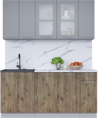 Кухонный гарнитур Интерлиния Мила 17-60 (серебро/дуб веллингтон/белый гранит) - фото