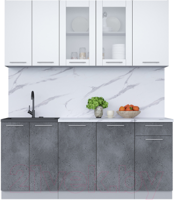 Кухонный гарнитур Интерлиния Мила 18-60 (белый платинум/бетон портленд/белый гранит) - фото