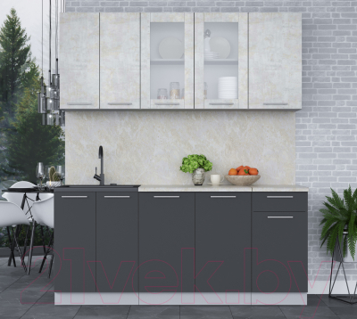 Кухонный гарнитур Интерлиния Мила 18-60 (бетон лайт/антрацит/опал светлый)