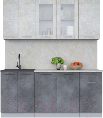 Кухонный гарнитур Интерлиния Мила 18-60 (бетон лайт/бетон портленд/опал светлый) - фото