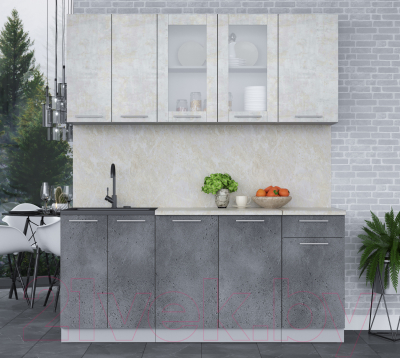 Кухонный гарнитур Интерлиния Мила 18-60 (бетон лайт/бетон портленд/опал светлый)