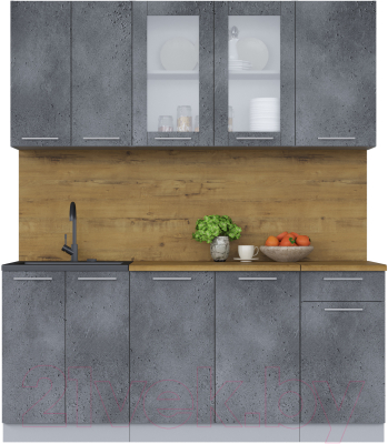 Кухонный гарнитур Интерлиния Мила 18-60 (бетон потленд/бетон портленд/дуб бунратти) - фото