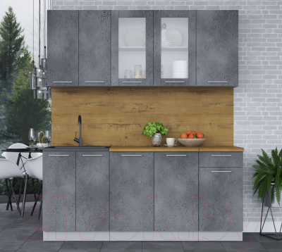 Кухонный гарнитур Интерлиния Мила 18-60 (бетон потленд/бетон портленд/дуб бунратти)