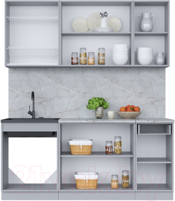 Кухонный гарнитур Интерлиния Мила 18-60 (бетон потленд/бетон портленд/дуб бунратти)