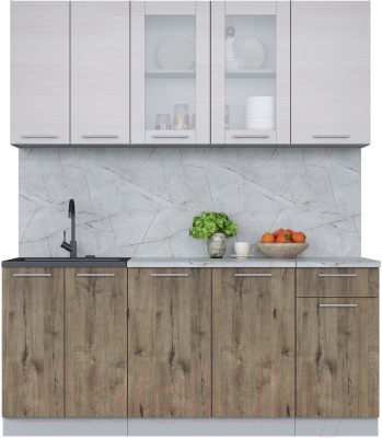 Кухонный гарнитур Интерлиния Мила 18-60 (вудлайн кремовый/дуб веллингтон/серый каспий) - фото