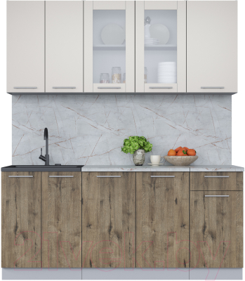 Кухонный гарнитур Интерлиния Мила 18-60 (персидский жемчуг/дуб веллингтон/серый каспий) - фото