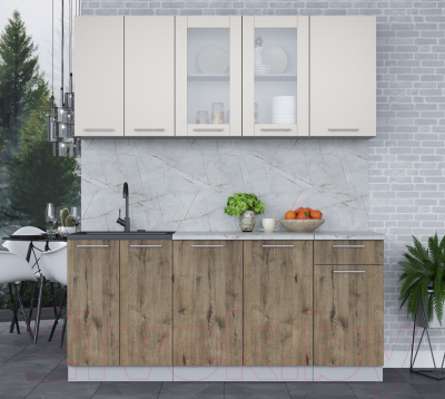 Кухонный гарнитур Интерлиния Мила 18-60 (персидский жемчуг/дуб веллингтон/серый каспий)