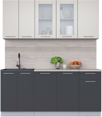 Кухонный гарнитур Интерлиния Мила 18-60 (персидский жемчуг/антрацит/травертин серый) - фото