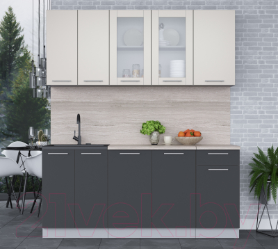 Кухонный гарнитур Интерлиния Мила 18-60 (персидский жемчуг/антрацит/травертин серый)