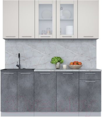 Кухонный гарнитур Интерлиния Мила 18-60 (персидский жемчуг/бетон портленд/серый каспий) - фото