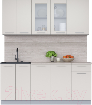 Кухонный гарнитур Интерлиния Мила 18-60 (персидский жемчуг/персидский жемчуг/травертин серый) - фото