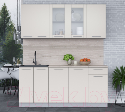 Кухонный гарнитур Интерлиния Мила 18-60 (персидский жемчуг/персидский жемчуг/травертин серый)