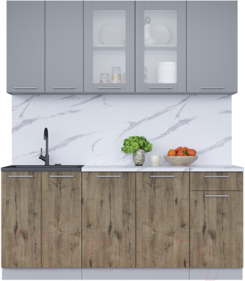 Кухонный гарнитур Интерлиния Мила 18-60 (серебро/дуб веллингтон/белый гранит) - фото