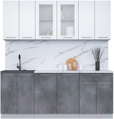 Кухонный гарнитур Интерлиния Мила 20-60 (белый платинум/бетон портленд/белый гранит) - фото