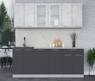 Кухонный гарнитур Интерлиния Мила 20-60 (бетон лайт/антрацит/опал светлый)