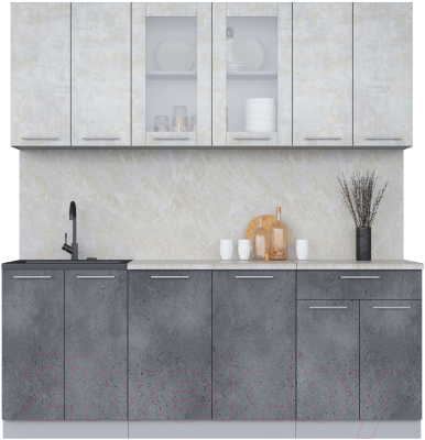 Кухонный гарнитур Интерлиния Мила 20-60 (бетон лайт/бетон портленд/опал светлый) - фото