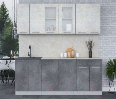Кухонный гарнитур Интерлиния Мила 20-60 (бетон лайт/бетон портленд/опал светлый)