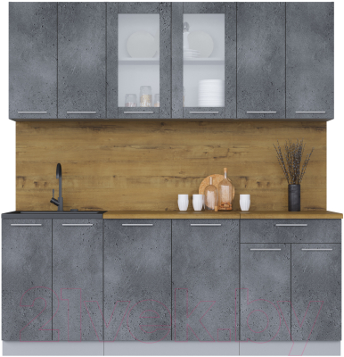 Кухонный гарнитур Интерлиния Мила 20-60 (бетон потленд/бетон портленд/дуб бунратти) - фото