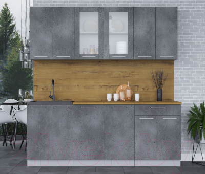 Кухонный гарнитур Интерлиния Мила 20-60 (бетон потленд/бетон портленд/дуб бунратти)
