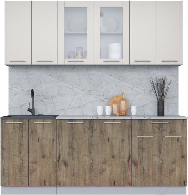 Кухонный гарнитур Интерлиния Мила 20-60 (персидский жемчуг/дуб веллингтон/серый каспий) - фото
