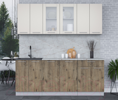 Кухонный гарнитур Интерлиния Мила 20-60 (персидский жемчуг/дуб веллингтон/серый каспий)