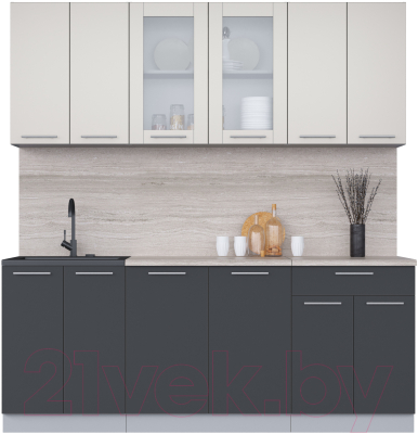 Кухонный гарнитур Интерлиния Мила 20-60 (персидский жемчуг/антрацит/травертин серый) - фото