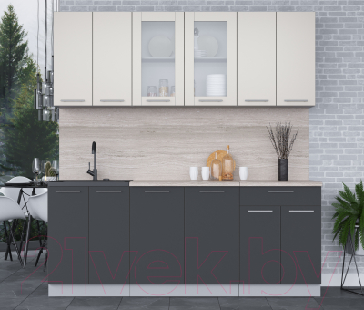 Кухонный гарнитур Интерлиния Мила 20-60 (персидский жемчуг/антрацит/травертин серый)