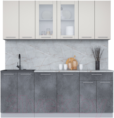 Кухонный гарнитур Интерлиния Мила 20-60 (персидский жемчуг/бетон портленд/серый каспий) - фото