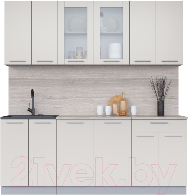 Кухонный гарнитур Интерлиния Мила 20-60 (персидский жемчуг/персидский жемчуг/травертин серый) - фото