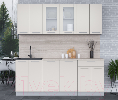 Кухонный гарнитур Интерлиния Мила 20-60 (персидский жемчуг/персидский жемчуг/травертин серый)