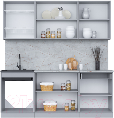 Кухонный гарнитур Интерлиния Мила 20-60 (серебро/дуб веллингтон/белый гранит)