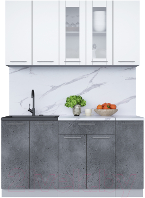 Кухонный гарнитур Интерлиния Мила 15 (белый платинум/бетон портленд/белый гранит) - фото