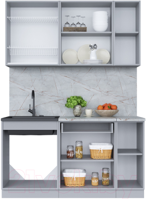 Кухонный гарнитур Интерлиния Мила 15 (белый платинум/бетон портленд/белый гранит)