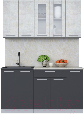 Кухонный гарнитур Интерлиния Мила 15 (бетон лайт/антрацит/опал светлый) - фото