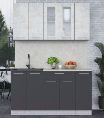 Кухонный гарнитур Интерлиния Мила 15 (бетон лайт/антрацит/опал светлый)