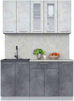 Кухонный гарнитур Интерлиния Мила 15 (бетон лайт/бетон портленд/опал светлый) - фото