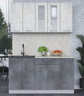 Кухонный гарнитур Интерлиния Мила 15 (бетон лайт/бетон портленд/опал светлый)