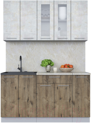 Кухонный гарнитур Интерлиния Мила 15 (бетон лайт/дуб веллингтон/опал светлый) - фото