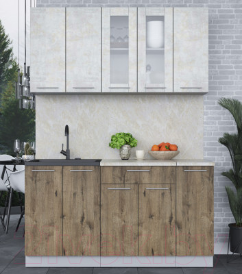 Кухонный гарнитур Интерлиния Мила 15 (бетон лайт/дуб веллингтон/опал светлый)