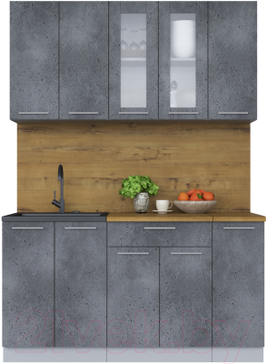 Кухонный гарнитур Интерлиния Мила 15 (бетон потленд/бетон портленд/дуб бунратти) - фото