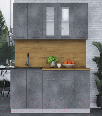 Кухонный гарнитур Интерлиния Мила 15 (бетон потленд/бетон портленд/дуб бунратти)