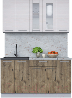 Кухонный гарнитур Интерлиния Мила 15 (вудлайн кремовый/дуб веллингтон/серый каспий) - фото