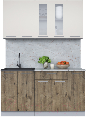 Кухонный гарнитур Интерлиния Мила 15 (персидский жемчуг/дуб веллингтон/серый каспий) - фото