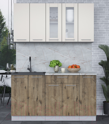 Кухонный гарнитур Интерлиния Мила 15 (персидский жемчуг/дуб веллингтон/серый каспий)