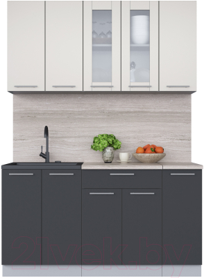 Кухонный гарнитур Интерлиния Мила 15 (персидский жемчуг/антрацит/травертин серый) - фото